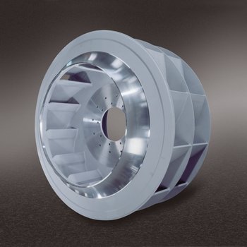 Doppelflutiges Laufrad mit verstärkten Schaufelein- und -austrittskanten für Abgasventilator hinter Filter